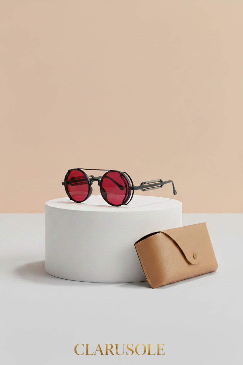 Lunettes noires verres rouges