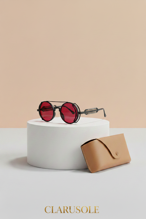 Lunettes noires verres rouges